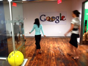 Workers at a Google office opening in New York City, US. Google has one of the best reputations for recruiting and retaining talent